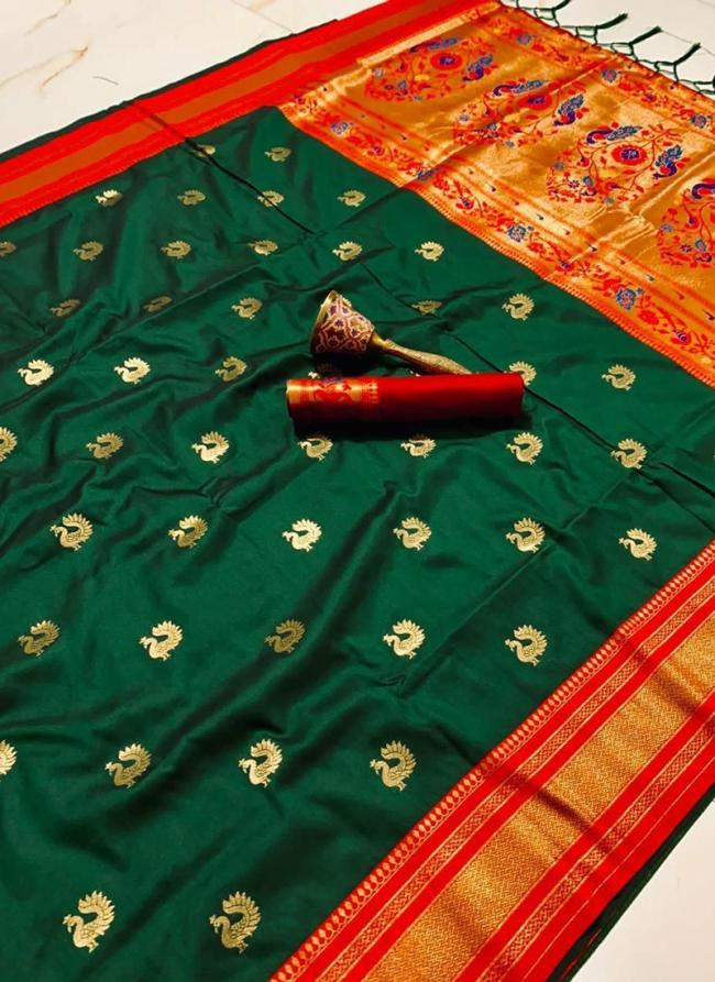 Paithani Silk Bottle Green Traditional Wear Zari Work Saree